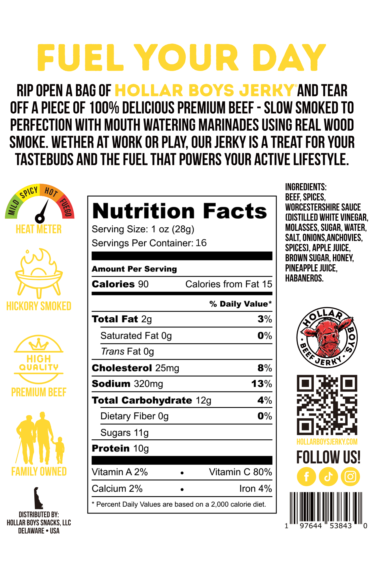 Honey Habanero  Beef Jerky 1lb